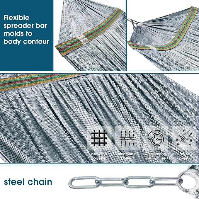 Tranquillo Adjustable Hammock Stand 600 lbs Capacity, Collapsible Camping Hammock and Stand, Double Hammock with Stand for 2 Persons, Quick & Easy Assembly Garden Yard Patio Lawn, Grey