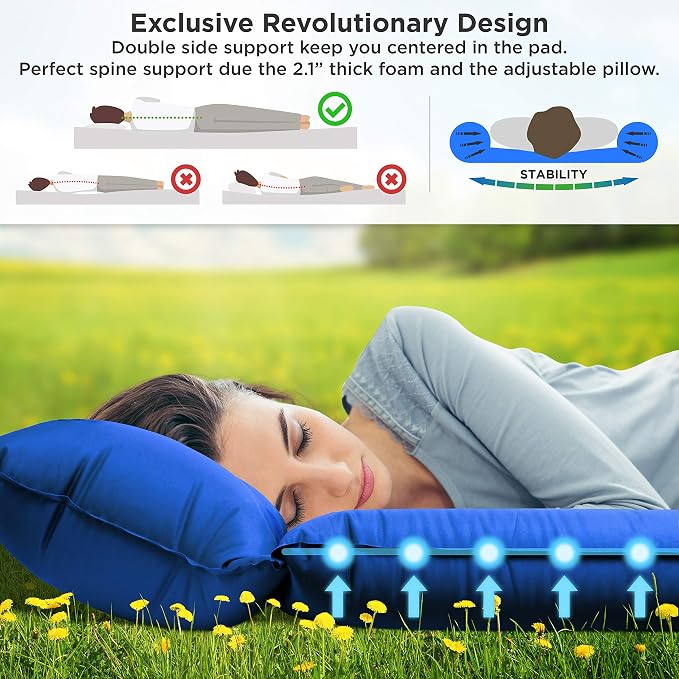 IFORREST Camping Pad with Armrest & Pillow - Self-Inflating Air Mattress, Rollover Protection, Ultra-Comfortable Mat, Lightweight for Tent, Cot, Backpacking(L/XL)