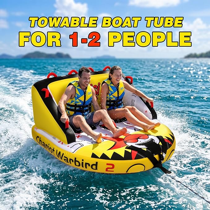 Towable Tube for Boating, 1–2 Person Inflatable Towable Tube with Quick Connect, Heavy Duty 840D Nylon Water Tube for Lake & Water Sports