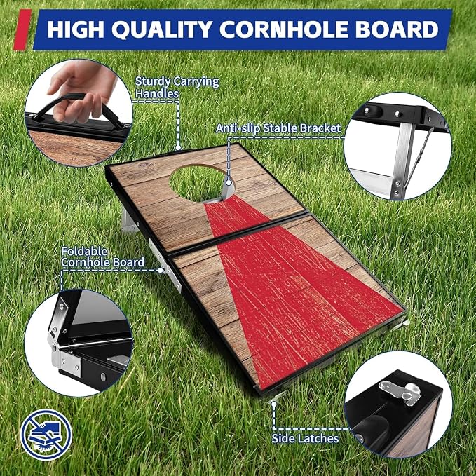Portable Cornhole Board Set - Aluminum, Foldable 24x12in or 36x24in with Bean Bags | for Adults, Indoor/Outdoor, Travel, Beach & Camping
