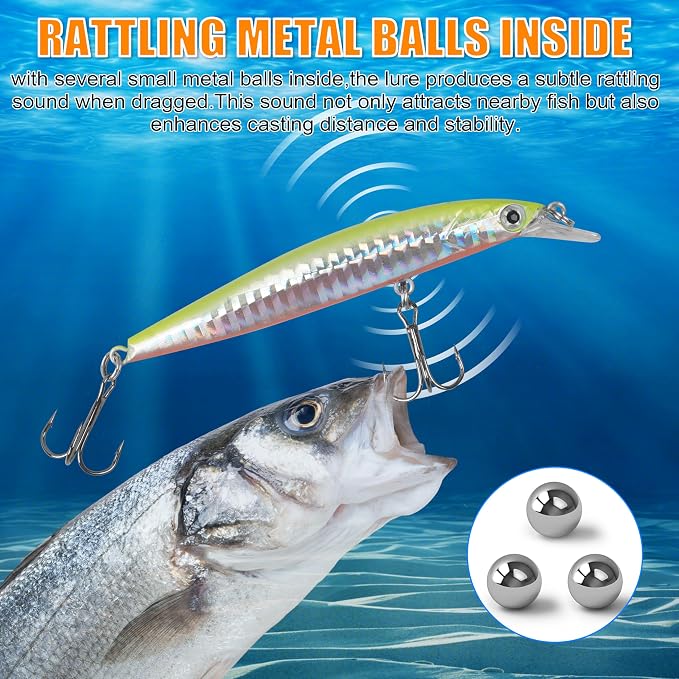 Fishing Lures Kit Crankbait Minnow Hard Bait Set Deep Diving Jerkbait Swimbait Popper Pencil Walleye Lures Artificial Fishing Bait for Bass Trout Redfish Saltwater Freshwater Fishing Lure