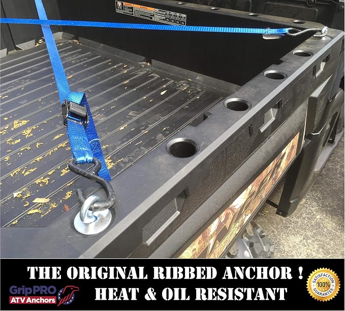 GripPRO ATV Anchors – 4 Pack Fits Polaris Lock & Ride Bed Holes on Ranger & General with 1-7/16" Mounts – Secure Gear, Coolers, Tools – Compatible with XP, Crew, 1000, 570 – Not for RZR, Sportsman