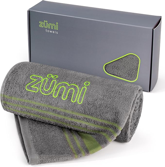 Zumi 100% Cotton Quick Dry Large Travel Towel - Soft, Thin, Compact, Highly Absorbent, Lightweight Camping Towel for Beach, Gym, Bath, Shower, Swimming, Pool, Dorm, RV - Gray