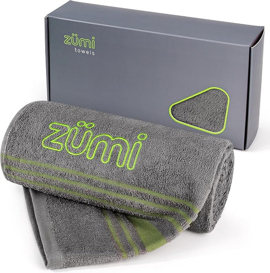 Zumi 100% Cotton Quick Dry Large Travel Towel - Soft, Thin, Compact, Highly Absorbent, Lightweight Camping Towel for Beach, Gym, Bath, Shower, Swimming, Pool, Dorm, RV - Gray