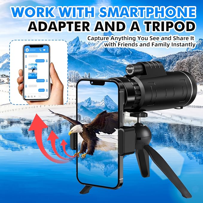 40x60 Monocular Telescope for Adults, Compact HD Monocular for Sports Events, Soccer Games, Concerts, Birdwatching, Hiking, Camping and Travel