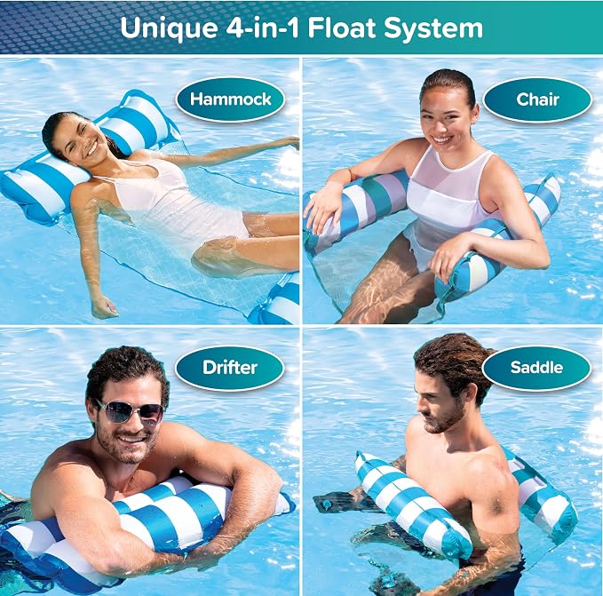Aqua Original 4-in-1 Monterey Hammock Pool Float & Water Hammock – Multi-Purpose, Inflatable Pool Floats for Adults – Patented Thick, Non-Stick PVC Material – Light Blue
