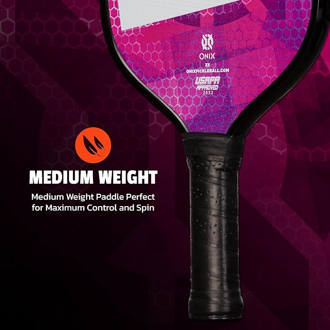 Onix Graphite MOD Z5 Carbon Fiber Pickleball Paddle with Wide-Body Shape. Honeycomb Core, Graphite Face & Cushion Comfort Pickleball Paddle Grip