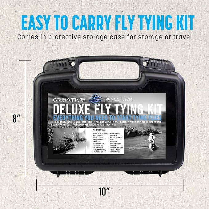 CREATIVE ANGLER Deluxe Fly Tying Kit - Complete Tools Kit, Ideal for Beginners and Pros, Includes Feathers, Vice, Bobbin, Rotary Tool