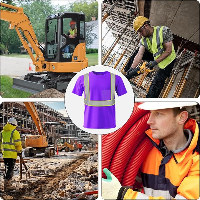 W&H Hi Vis Safety Short Sleeve Shirts Class 2 Reflective Birdeyes Fast Dry Breathable with Black Base for Work