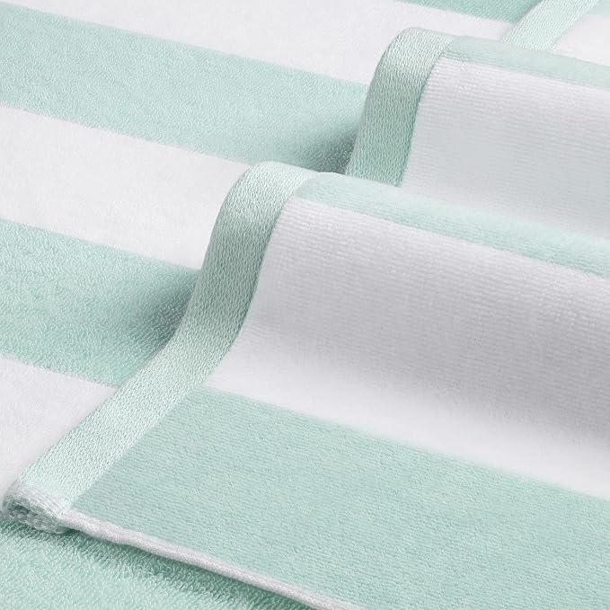LULUHOME Large Oversized Beach Towel - Big Cotton Towel 36 x 70 Inch Striped Pool Towel, XL Cabana Soft Swimming Towel for Adult Men Women,Soft Aqua