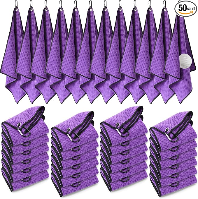 Batiyeer Golf Towels Bulk for Bags, 16"x16" Microfiber Waffle Pattern Golf Towel with Clip for Tournament, Club, Fitness
