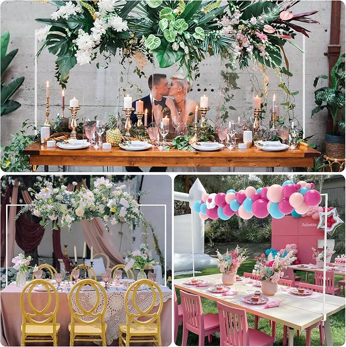 Over the Table Rod Stand with Clamps Adjustable 13''-42'' Tall 29"-98" Length Set of 2 White Table Arch Hanging for Wedding Birthday Party Halloween Christmas Decoration