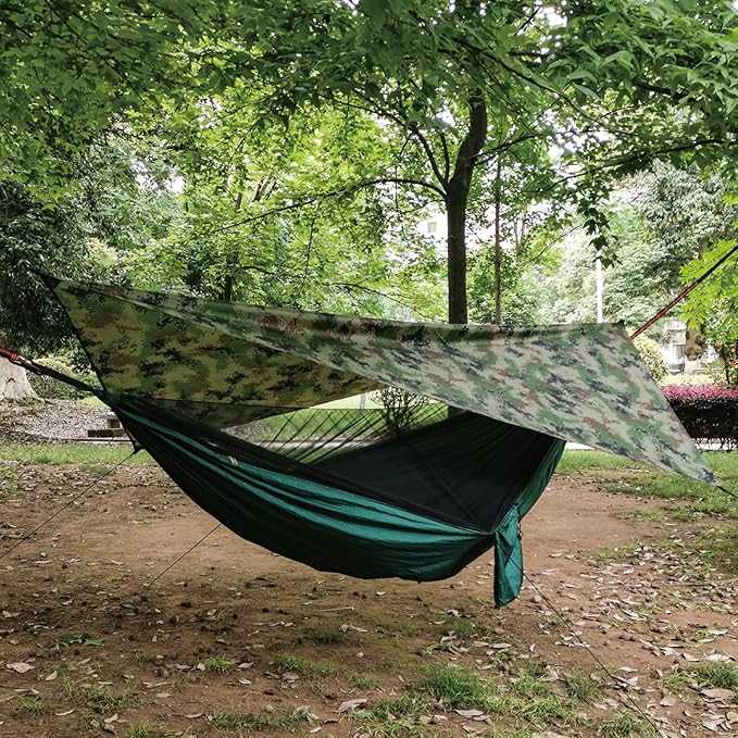 TRIWONDER Camping Tarp Waterproof Rain Fly Hammock Shelter for Hiking, Backpacking, Hammock, Beach, Picnic and Other Outdoor Activities - Accessories Included (Camo)