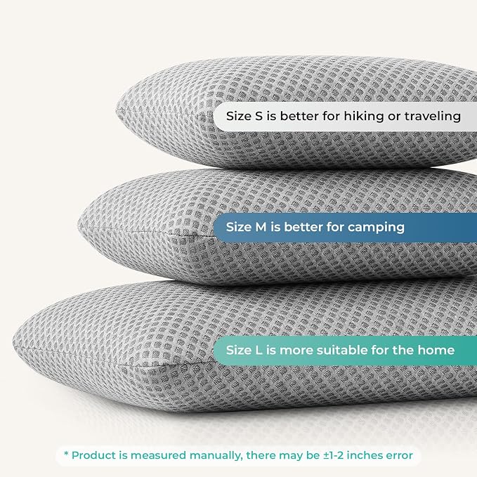 Travel Pillow Memory Foam Pillows, Light Grey S Size, Dark Grey S Size, Ideal Backpacking Hiking, Bed Pillows, Airplane and Car