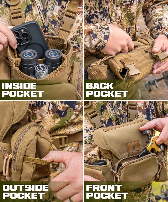 Lone Trail Waterproof Binocular Harness Chest Pack - Lightweight Bino Harness With Rangefinder Pouch | Binocular Case with Silent Magnetic Closure and MOLLE System