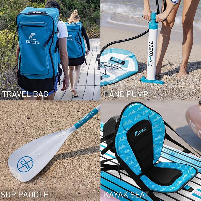 UPWELL 11’6”/11'2”/11'/10'8”/10'6”/10'2” Inflatable Stand Up Paddle Board with sup Accessories Including Backpack, Repairing Kits, Non-Slip Deck, Leash, 3 Fins, Paddle and Hand Pump