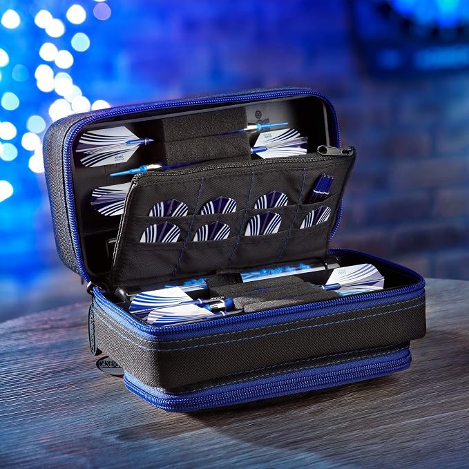 Casemaster Plazma Pro, 6 Dart Case for Soft and Steel Tip Darts, Features Large Front Mobile Device Pocket, Built-In Storage Tubes and Pockets for Flights, Tips, Shafts, and Personal Items
