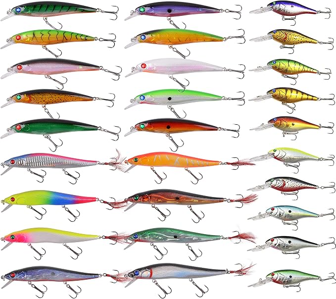 Fishing Lures Kit Crankbait Minnow Hard Bait Set Deep Diving Jerkbait Swimbait Popper Pencil Walleye Lures Artificial Fishing Bait for Bass Trout Redfish Saltwater Freshwater Fishing Lure