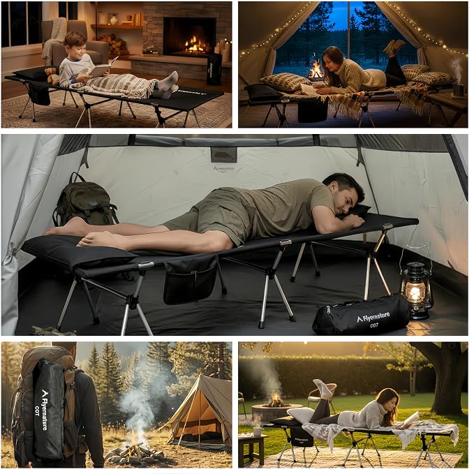 Lightweight Camping Cot for Adults, Foldable Sleeping Cot with 300 lbs Capacity, Portable Compact for Backpacking, Hiking, Travel, Office Nap, Quick Setup 1Pack | Flyernature