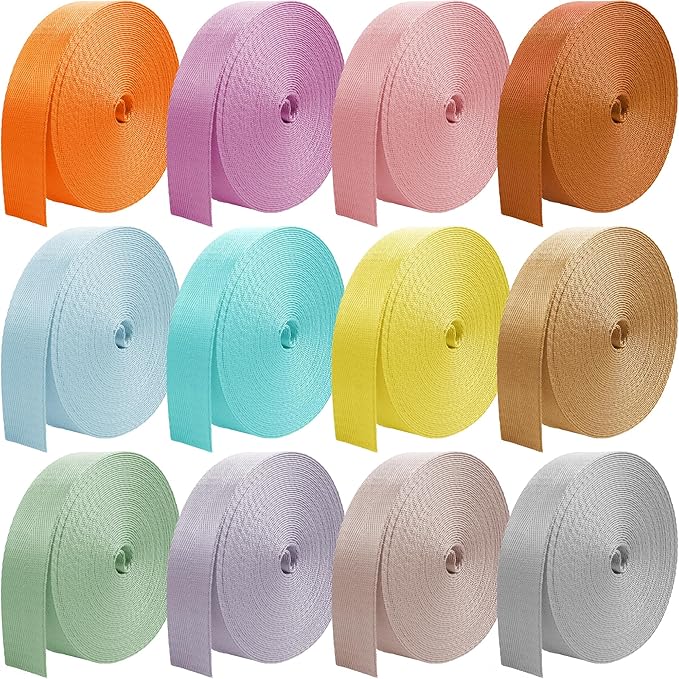 12 Rolls Nylon Webbing 1 inch 1.5 inch 2 inch Nylon Strap Webbing Straps Backpack Straps Nylon Belt, 10 25 50 3.3 Yards Webbing Strapping