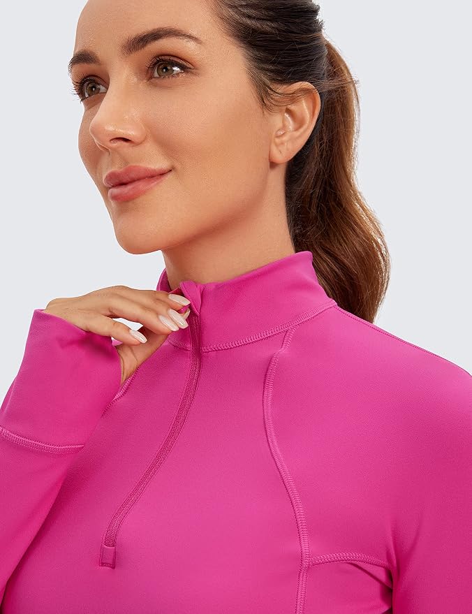 CRZ YOGA Butterluxe Half Zip Long Sleeve Shirts for Women - Workout Athletic Yoga Tops Crop Collared Quarter Zipper T-Shirt