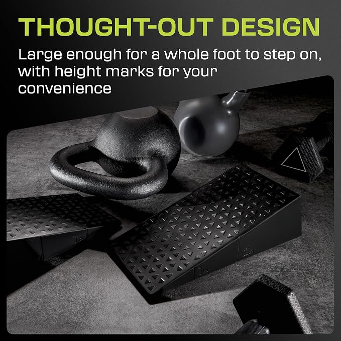Flexelent Squat Wedge Block Pair, Squat Ramp, Calf Raise Block, Anti-Slip Slant Board, ATG Equipment to Boost Workout, 17° Incline, 3.5x5.9x12.2, Backpack Included - Monochrome (Black & Lime Green)