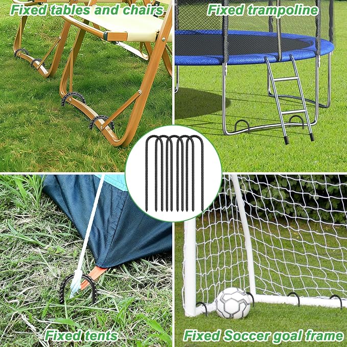 Gtongoko Trampoline Stakes Heavy Duty, 12/16 Inch U-Shaped Ground Anchors, 8mm Galvanized Steel Rebar Wind Stakes for Trampoline Safety, Anti-Rust Outdoor Stakes for Trampoline, Tent, Swing Set