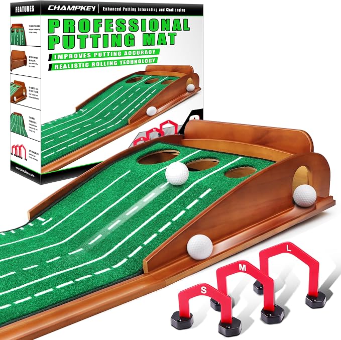 CHAMPKEY Premium Golf Putting Green Indoor with 3 Golf Putting Gates - Improves Putting Accuracy and Skill Levels Golf Putting Mat - Ideal for Indoor and Outdoor Training