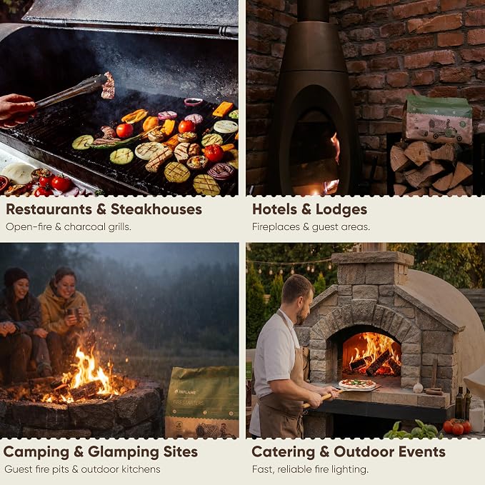 Inflame Fire Starters 400 pcs - Fire Starters for Campfires, Charcoal, Grill, BBQ, Fireplace, Chimney, Woodstove - Waterproof, Weather-Resistant - Natural Wood Starters