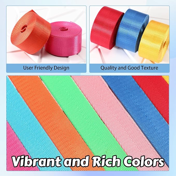 Windyun 24 Rolls Nylon Webbing 1/1.5 Inch Wide Cotton Webbing Strap 3.3 Yard 24 Colors Nylon Straps for Bag Making DIY Craft, Pet Collars, Climbing, Backpack