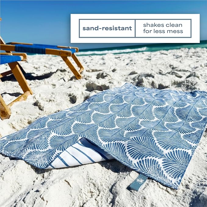 S&T INC. Aura Beach Towel 2 Pack, Quick-Dry Pool Towels with Elastic Band for Travel, Gym, and Yoga, Sand Resistant, 35 inches x 70 inches, Leaves