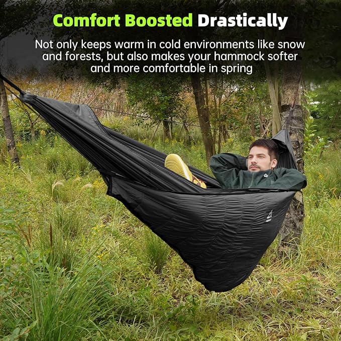 Camping Hammock with Mosquito Net – Portable Parachute Nylon Hammock Tent with Tree Straps, Camp Rope & Stake - for Hiking, Backpacking, Travel, Backyard, Beach – Holds Up to 500lbs (Black)