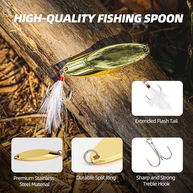 Jigging Spoon Fishing Lures 20/40PCS Kit – Metal Casting Spoon Lure Set with Treble Hooks, Mixed Sizes Spinner Baits for Saltwater & Freshwater Trout, Salmon, Bass