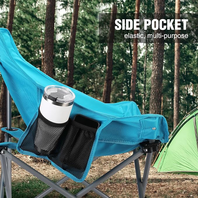 VILLEY Camping Chair Beach Folding Chair, Outdoor Lawn Portable Lightweight Chair, Foldable Chair with Carry Bag, for Outside Hiking, Fishing, Travel, Beach and Sports, Blue