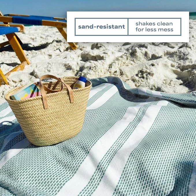 S&T INC. Aura Beach Towel 2 Pack, Quick-Dry Pool Towels with Elastic Band for Travel, Gym, and Yoga, Sand Resistant, 35 inches x 70 inches, Stripes