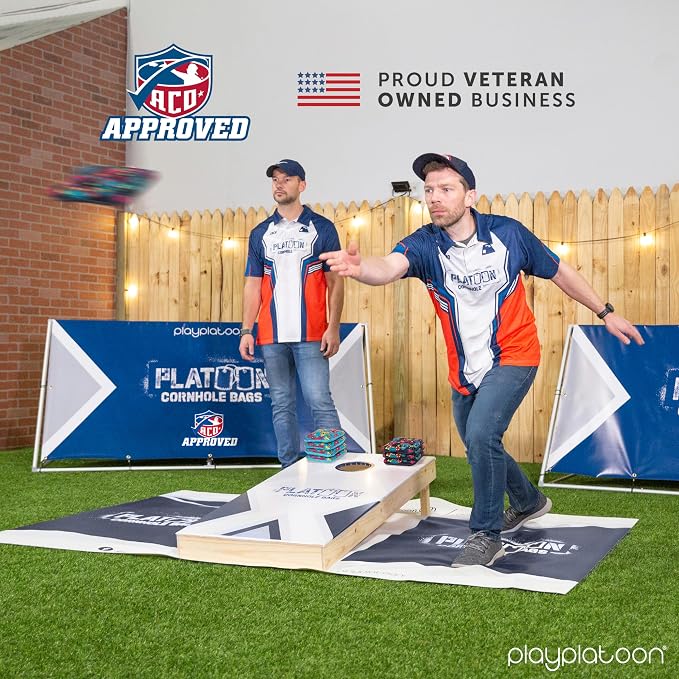 Play Platoon Cornhole Bags Set of 8 Regulation Professional Corn Hole Bean Bags ACO Approved, Competition Weight, Slick and Stick