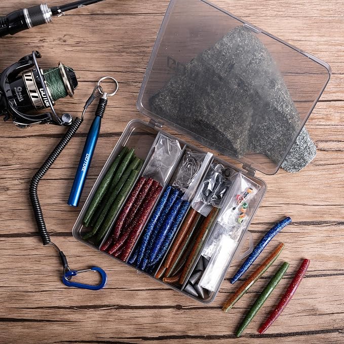 Goture 143pcs Wacky Worm Fishing Lure Kit,Bass Fishing Wacky Rig Tool Kit | Includes 4in/5in Soft Plastics Lures, Rig Tool, O-Rings, Worm Hooks, Drop Shot Hooks, Tackle Box