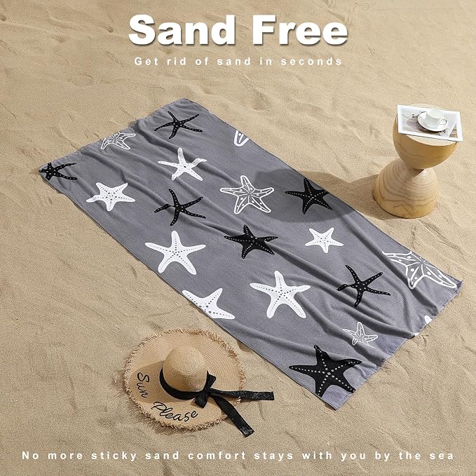Jessy Home Microfiber 4 Pack Beach Towel Set, 40x70in Oversized Beach Towel, Quick-Dry Sand-Free Highly Absorbent Swim Towel, Soft Pool Towel, Marine Mixed Prints of Starfish & Sea Turtle for Vacation