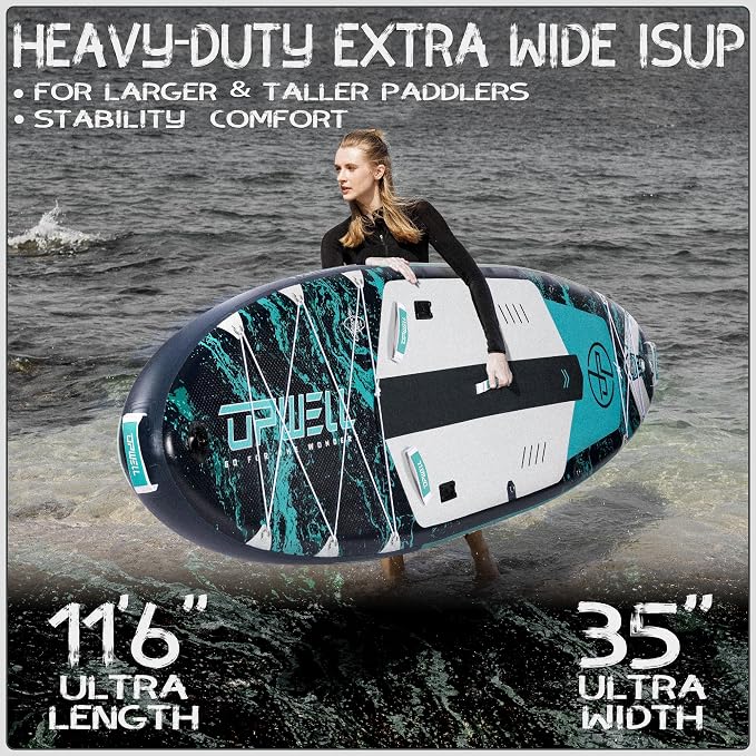 UPWELL 10'6"/11'/11'6" Inflatable Paddle Board, Stand Up Paddlboard for Youth & Adults, Stable Design, Premium SUP Accessories, Backpack, Leash, Hand Pump, Fins