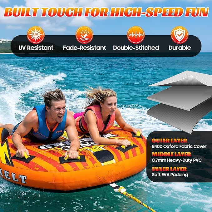 Towable Tubes for Boating Water Tubes - 2 Person Soaring Eagle, Heavy Duty Boat Tubes & Towables, EVA Foam Pads, Drainage, Quick Connector(F-1007)(F-1020)