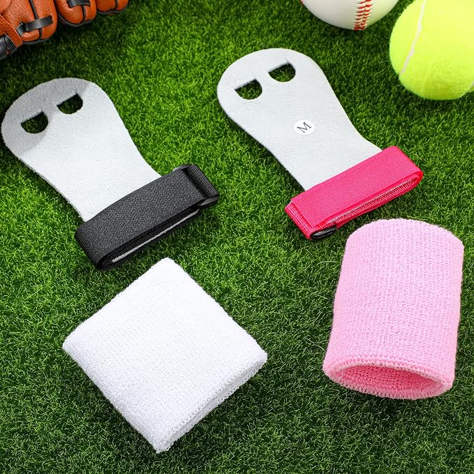 2 Gymnastics Grips Wristbands Sets for Kids Youth, Palm Protection and Wrist Support Sports Accessories for Workout Exercise (Pink, Black, White)