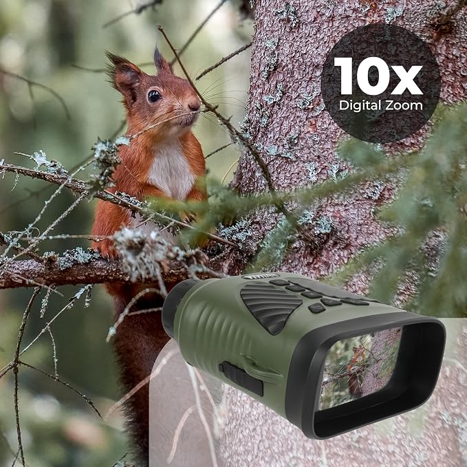 Vivitar - Digital Camera Binocular, 16MP High-Resolution Photos, Full QHD 2.7K Video, Day & Night Use, Compact Design, Soft Rubber Drop-Resistant Red Body, for Sports, Travel & Outdoors (Green)