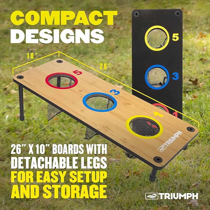 Triumph Sports 2-in-1 Bean Bag Toss Board Set with Washers & Bean Bags for Tossing, Dual-Sided Boards Feature Multi-Colored Targets & On-Board Scoring – Perfect for BBQs, Tailgating & Parties