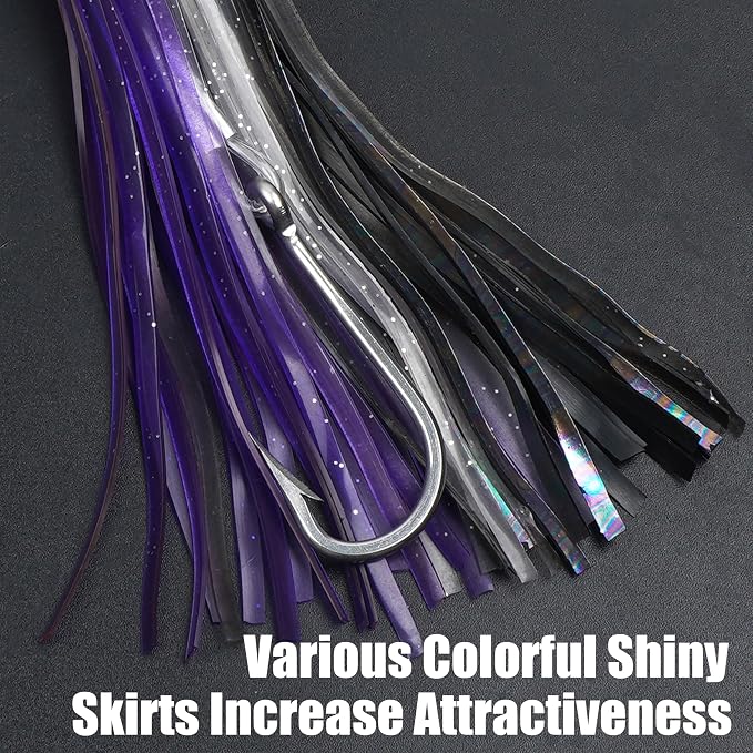 Trolling Lures Saltwater for Tuna Mahi Marlin Wahoo Dolphin Shark Offshore Trolling Baits with Squid Skirt Big Game Fishing Lures Deep Sea Squid Skirts Rig 6/9 inch