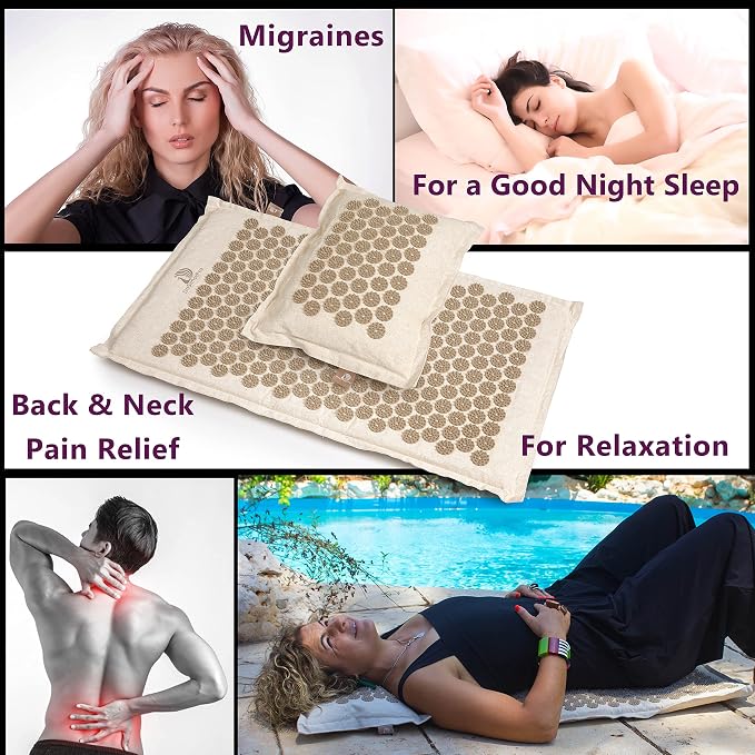 Acupressure Mat & Pillow Set for Back Pain, Neck Pain & Sciatica Relief Extra Long Bed of Nails Mat 29" with Coconut Fiber for Stronger Pressure, Stress Relief, Muscle Recovery & Sleep
