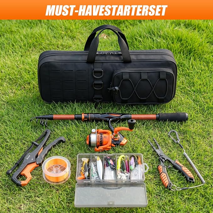 Fishing Rod and Reel Combos, Telescopic Fishing Rod, Spinning Reel Set with Carrier Bag, Freshwater Fishing Rod and Reel Combos Kits for Saltwater and Freshwater Fishing