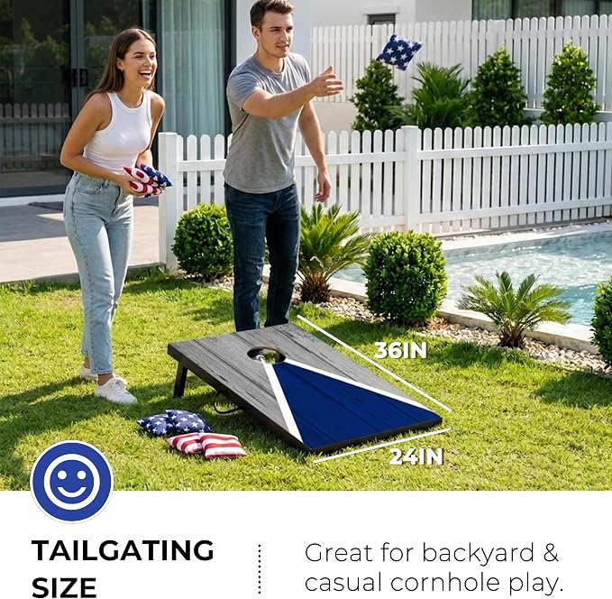 Portable Cornhole Board Set - Premium MDF Wood Corn Hole Game with 8 Regulation Bean Bags, for Backyard, Camping, and Outdoor Tailgating - Choose 3x2' Tailgate or 4x2' Regulation Size