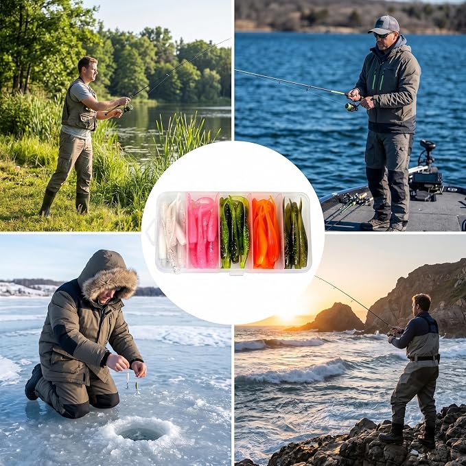 Crappie Fishing Lures Kit, 75/128/144Pcs Tube Lures Jigs Soft Plastic Baits | Includes Tube Lures, Jig Heads, Grub Worms & Swimbaits with Tackle Box for Bass, Trout, Freshwater & Saltwater Fishing
