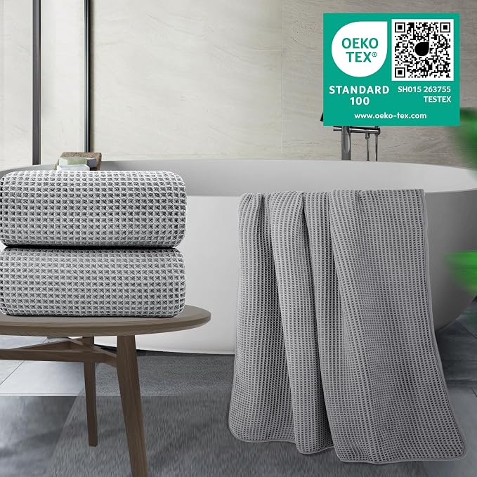 POLYTE 430 GSM Microfiber Quick Dry Lint Free Bath Sheet, 70 x 35 in, Set of 2 (Waffle Weave)