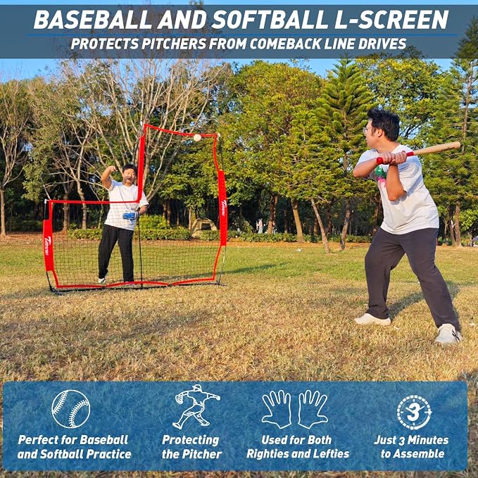 Baseball Softball Pitching Screen, Pitcher Protection Net with Upgrade Frame, Baseball Batting Pitching Net for Backyard Field Outdoor, L Screen or I Screen-Pitcher Protection Net with Carry Bag